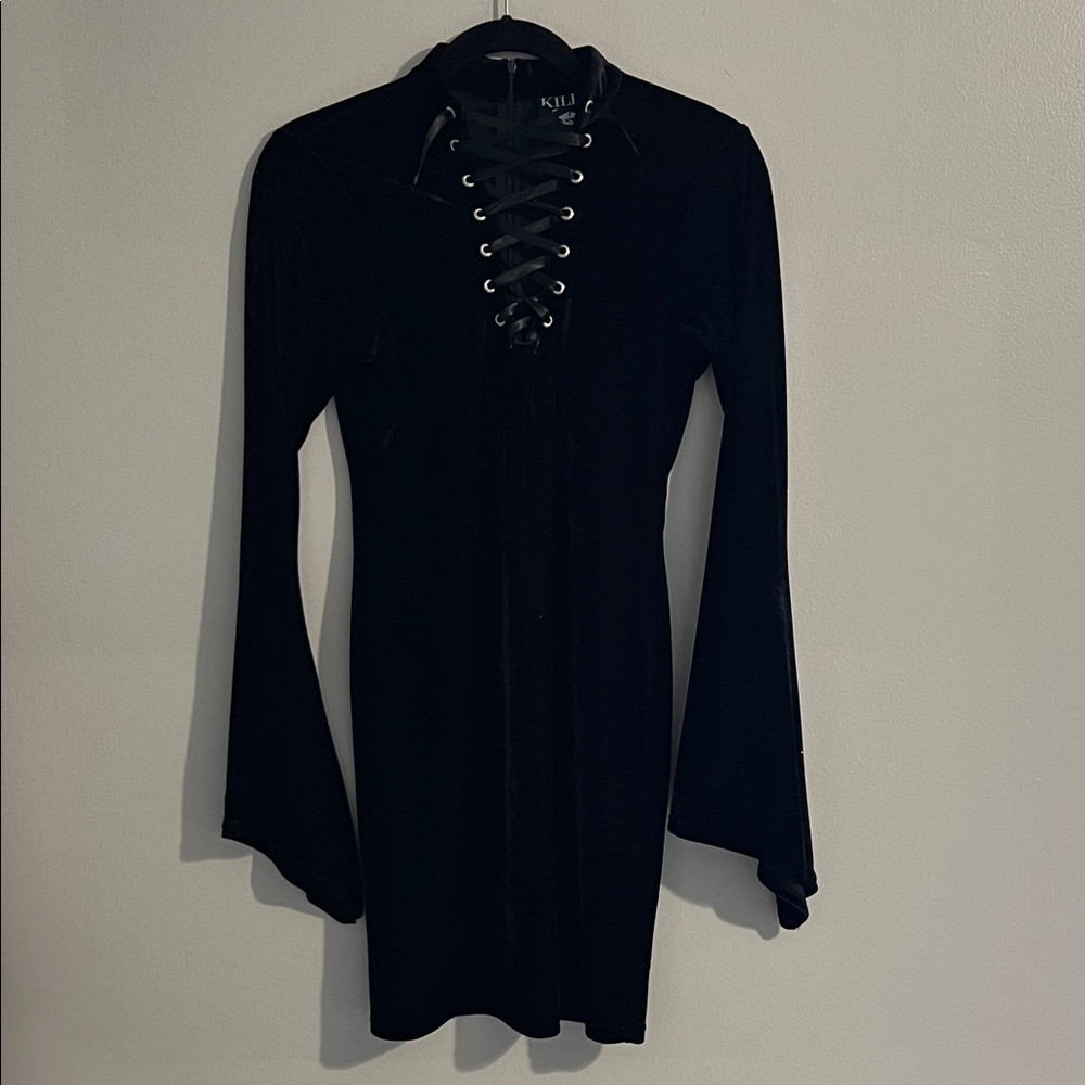 Killstar Black Lace-Up Long Sleeve Dress